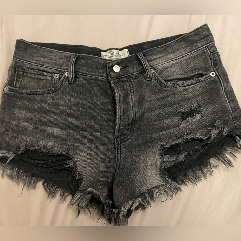 Free People Black Denim Shorts